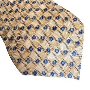 Savile Row‎ Men's 100% Silk Tie Geometric Blue Gold Pattern Classic Necktie